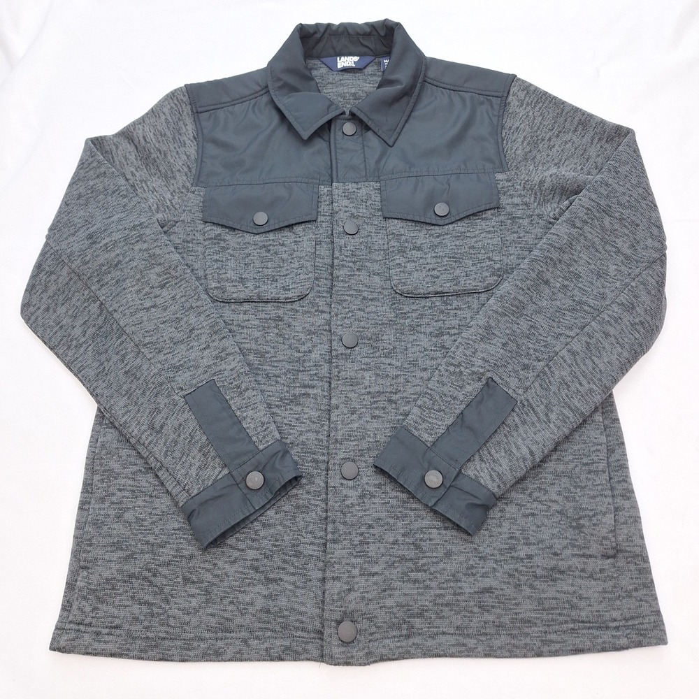 Lands End Shirt Jacket Mens Medium Tall Gray Marled Knit Shacket